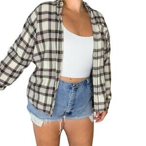 Vintage Columbia Plaid Flannel Button Down White Black Granola Outdoorsy Shirt